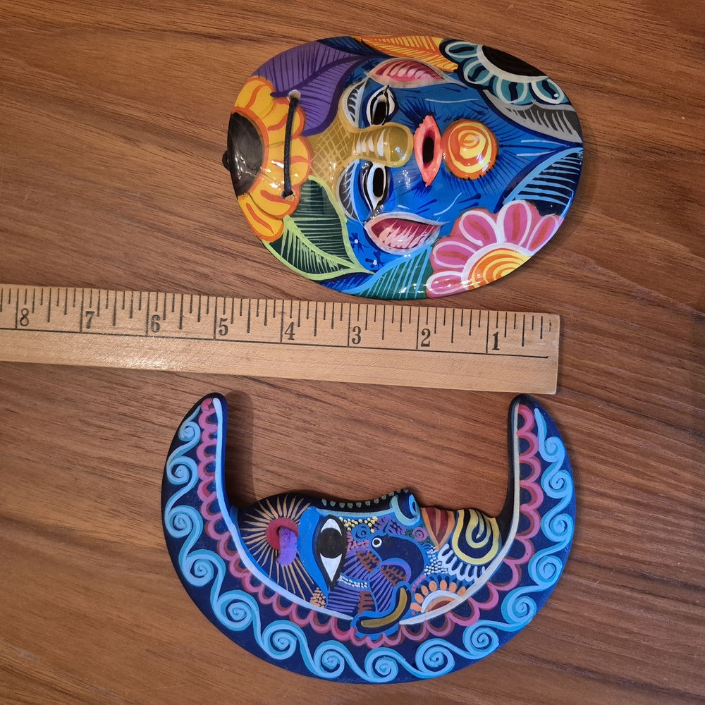 Handpainted Terracotta Mexican Ceramic Matte Moon and Gloss Sun Wall Decor Set 2